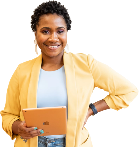An image of a woman who obtained criminal record checks on her tablet.